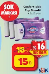CONFORT ISLAK CEP MENDİLİ 3X15 ADET indirimli fiyat CONFORT ISLAK CEP MENDİLİ 3X15 ADET fiyat ve kampanya bilgisi